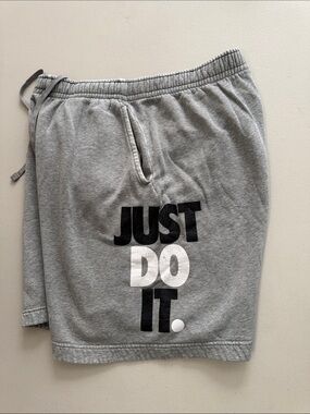 Nike Men's Grey 'Just Do It' Athletic Shorts with Black & White Logo